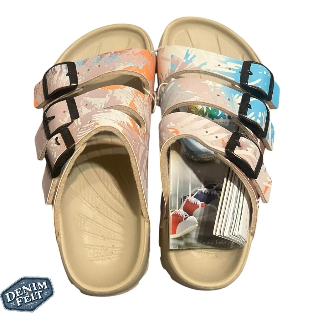 Birkenstock/ Birkis Kids/Boys Tan/Blue Sansibar Slides/Skip On Sandals | NEW/NWT